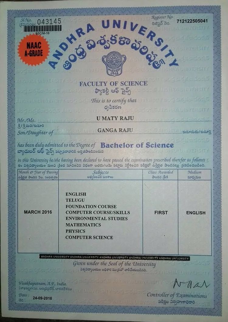 Buy college degree from The Andhra University